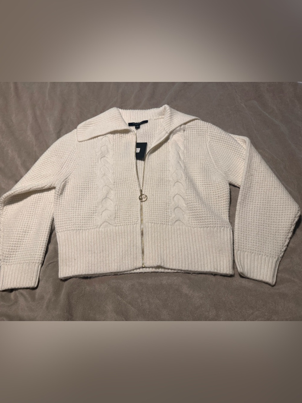 Marc New York Cream Cable-Knit Zip Cardigan, size Medium, NWT